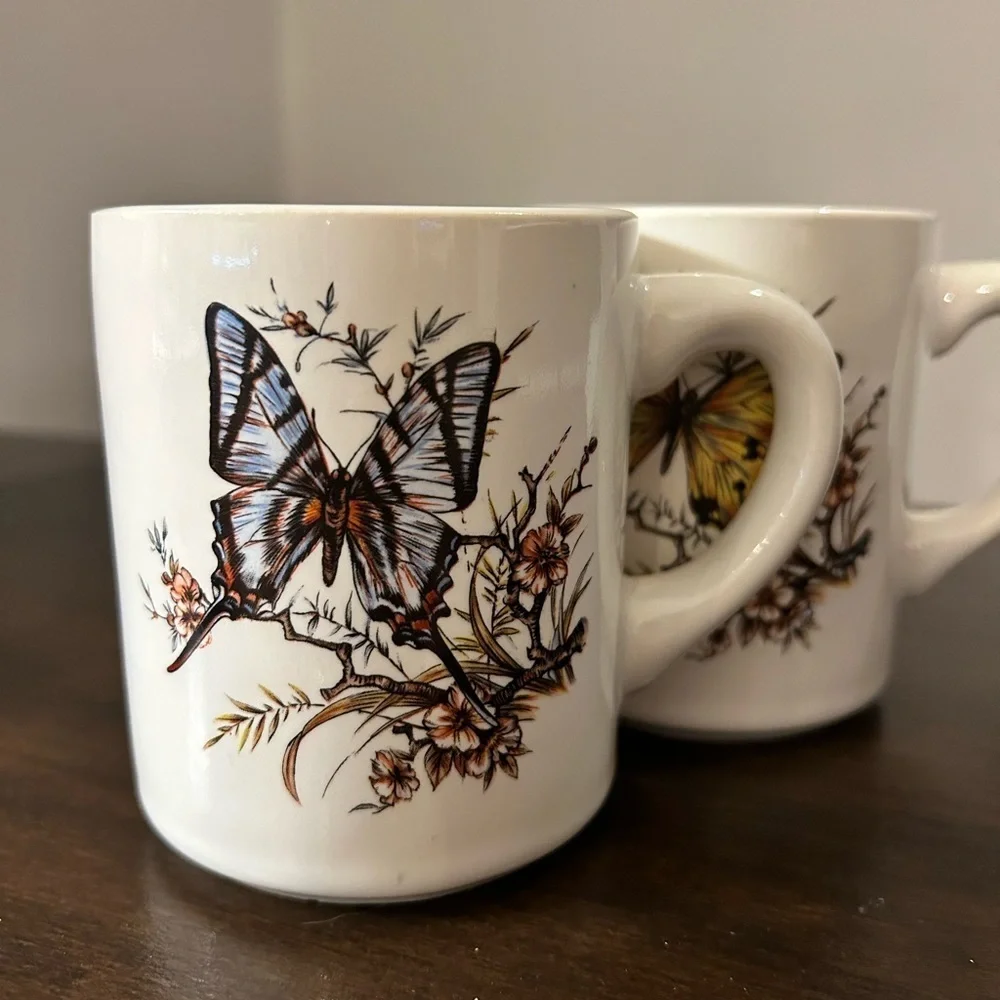Vintage mid century cottage core butterfly mugs
